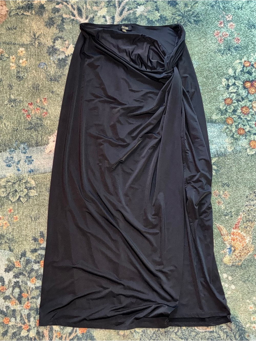 AFRM Women's Black Ruched Bodycon Midi Dress Size Medium Stretch Side Gathered
